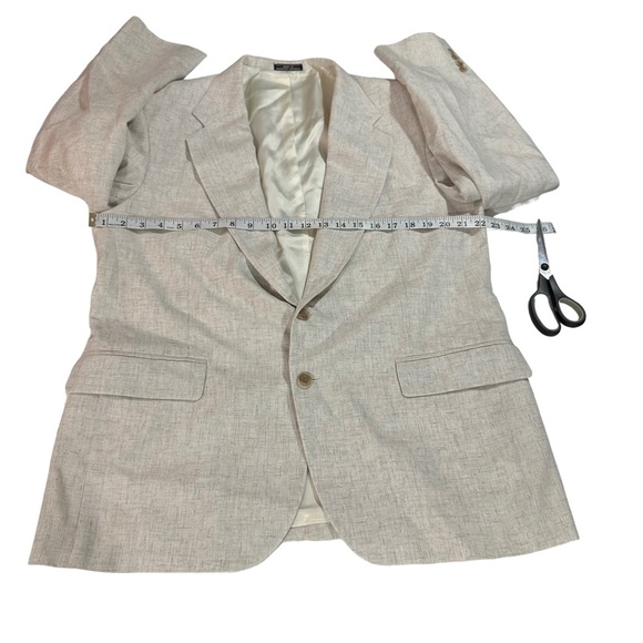 David Taylor Men Beige 100% Linen 2 Button Suit Jacket Sz 40R Sports Coat Pocket - Picture 10 of 14